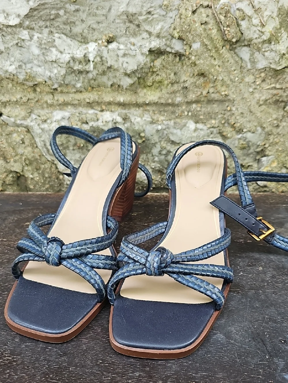Women's Size 12 M Braided Navy Blue Strap Block Heel Sandals Navy Giani Bernini - Picture 1 of 11